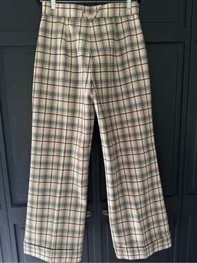 Vintage K-Mart Women’s Plaid Wide-Leg Trousers in Beige, Brown and Green.